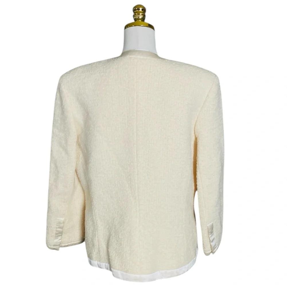 ALBERT NIPON | Women’s Cream Tweed with Ribbon Trim Open Blazer Jacket Size 10 - Picture 4 of 7